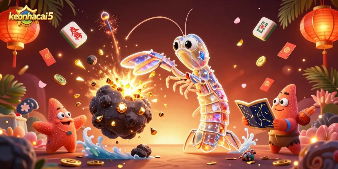 Engage with keonhacai5 at this vibrant casino scene featuring a mantis shrimp and starfish.