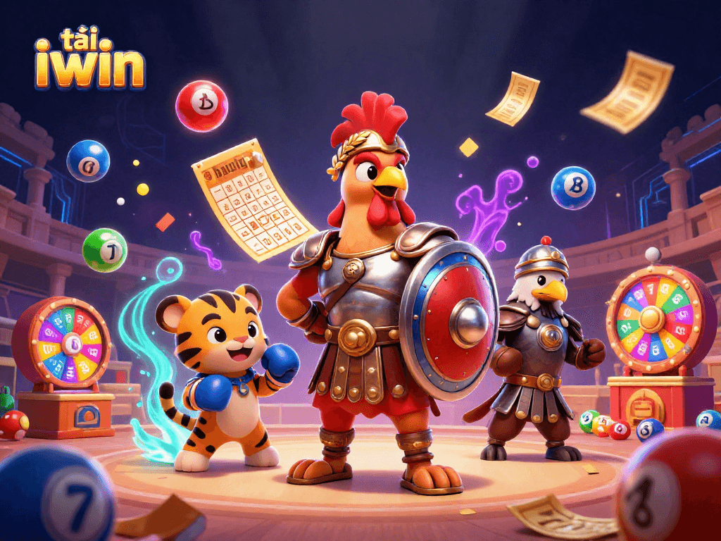 Spin and win with tải iwin in this vibrant slot-themed illustration showcasing dynamic gambling elements.