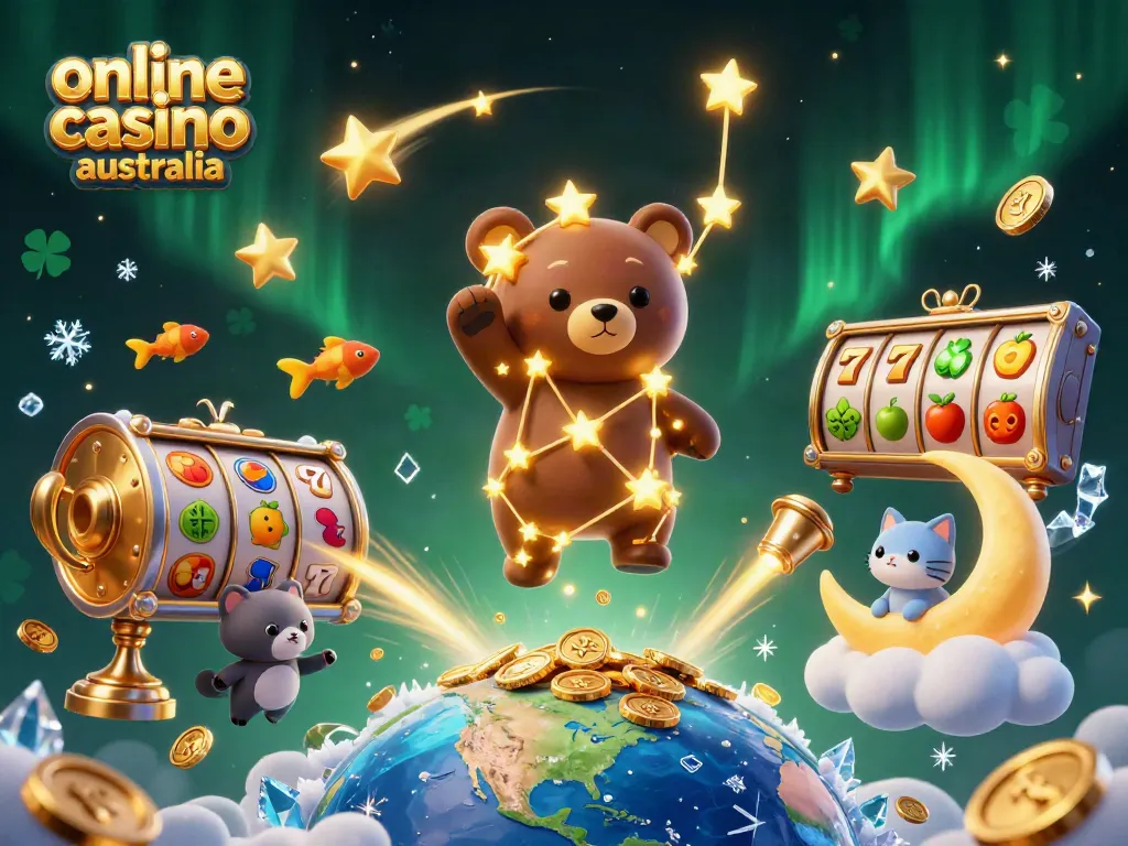 Winning coins and stars in an animated casino scene emphasizing online casino australia