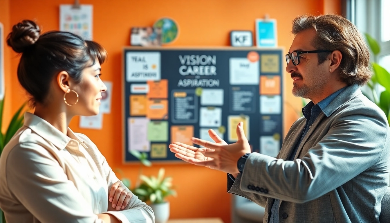 Empowering scene of career coaching with a professional guiding a client towards success.