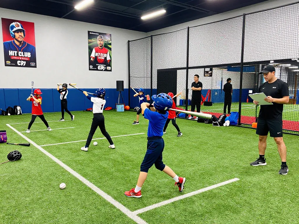 Young athletes training at Hitclub, showcasing teamwork and skill development in baseball.