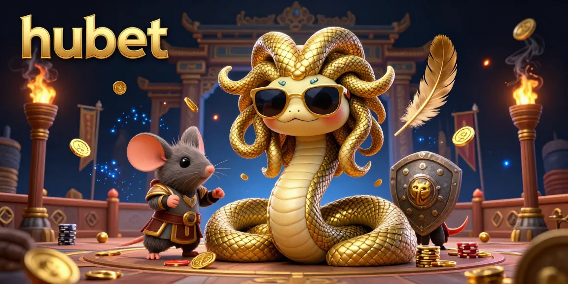 The Medusa and warrior scene showcases hubet's dynamic casino atmosphere with golden tokens and dramatic lighting.