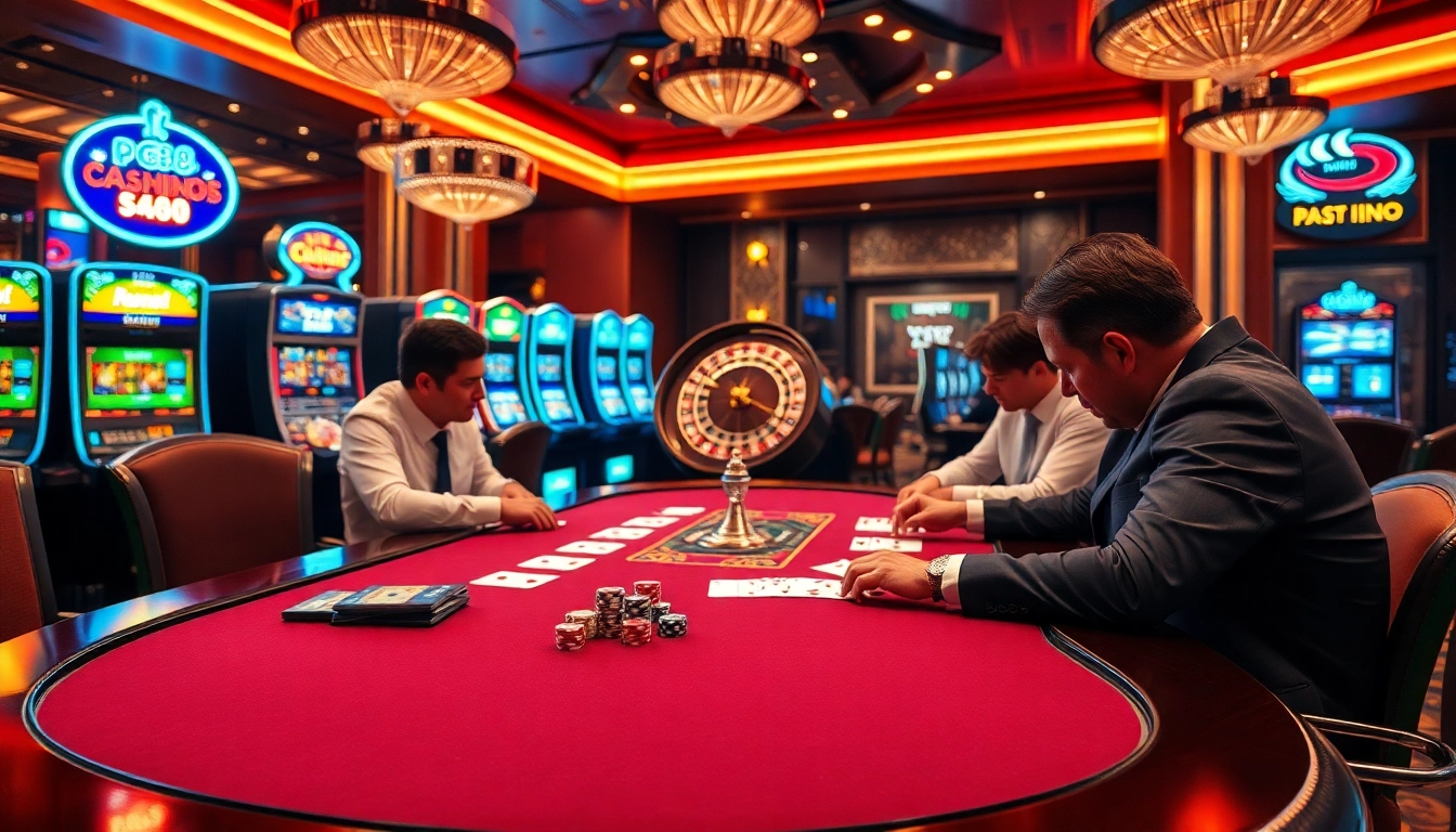 Players immerse in a thrilling pg88 casino experience with poker chips and vibrant gameplay.