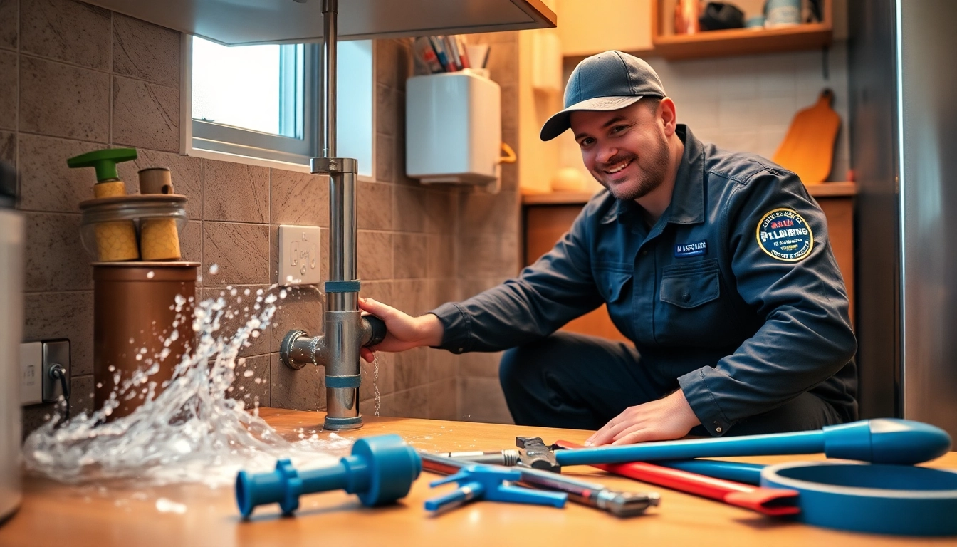 Emergency plumbing manhattan: Skilled plumber fixing a burst pipe in NYC kitchen.