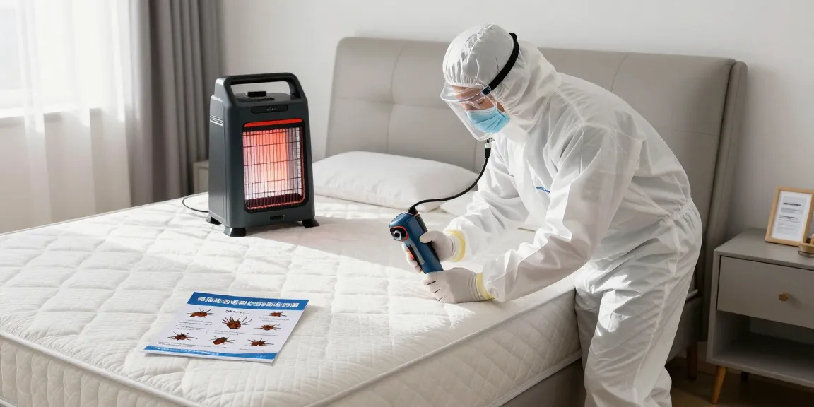 Professional bed bug exterminators inspecting a bedroom with thermal detection, showcasing effective pest control.