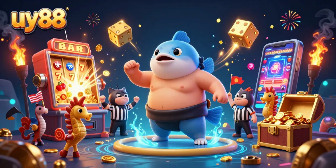 Experience vibrant gaming excitement with uy88 in this colorful 3D underwater casino scene.