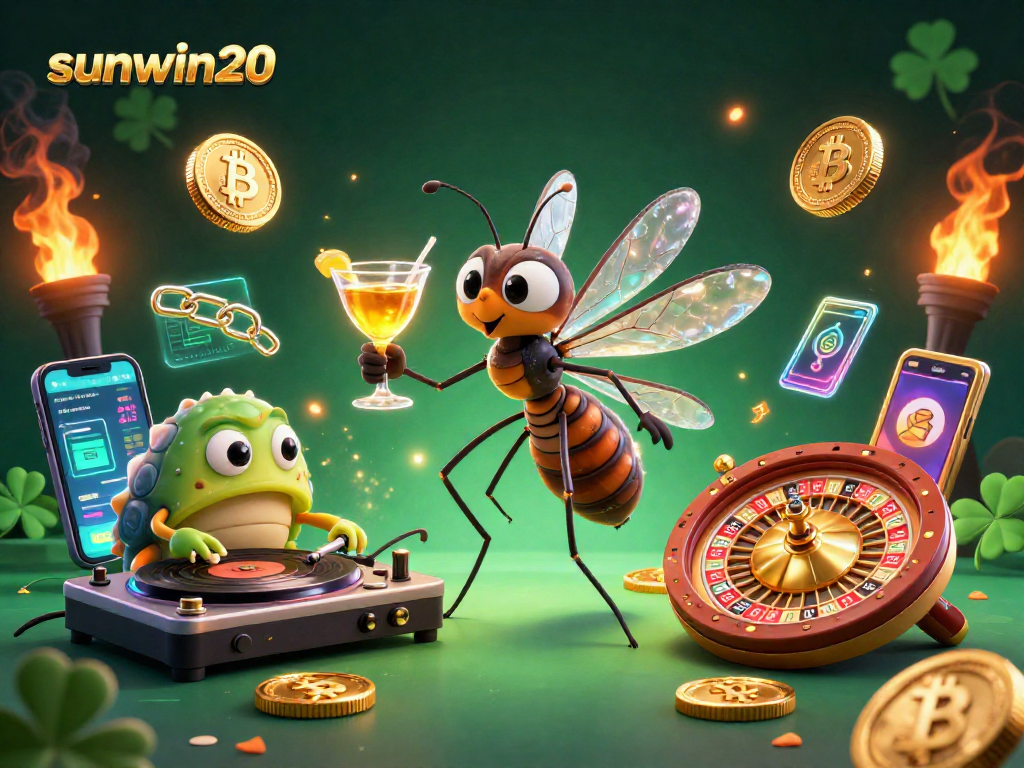 Experience sunwin20 with thrilling casino action and vibrant characters in a dynamic 3D illustration.