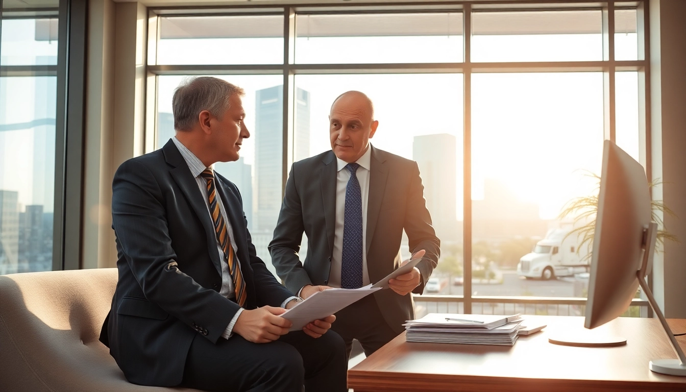 Clearwater truck accident lawyer advising a client in a modern office environment, ensuring personalized legal support.