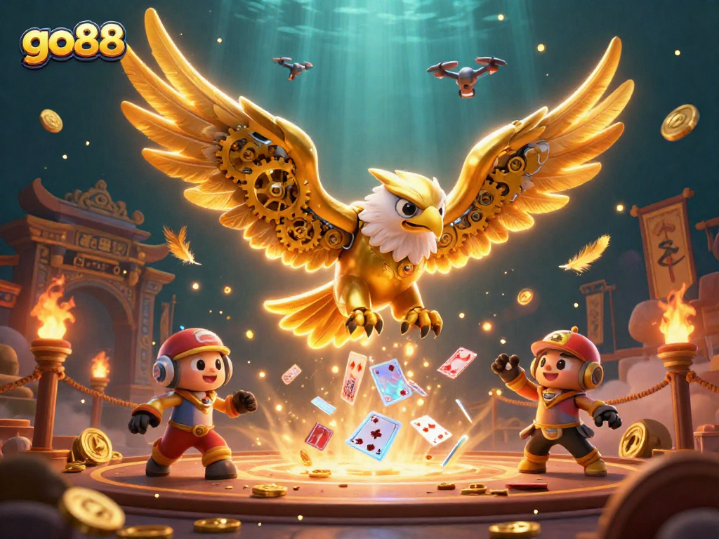 Engage in thrilling gameplay at go88 with a stunning casino scene featuring vibrant characters and dynamic elements.