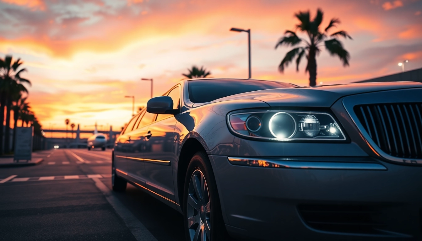 Luxury Hollywood Town Car and Limousine parked at LAX, capturing high-end travel.