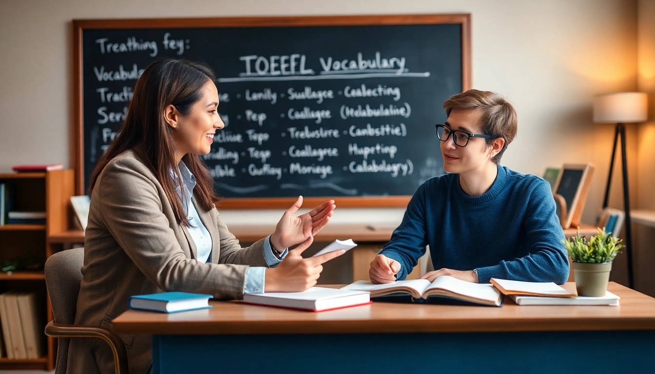 Engaging scene of a tutor providing toefl expert help in a cozy study environment.