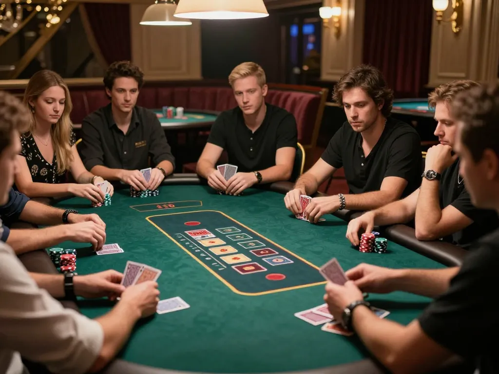 Players engaging in strategic poker at 88xeng live dealer casino table.