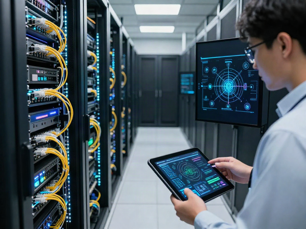 Configuration review setup in a modern data center focusing on advanced cybersecurity and network architecture.