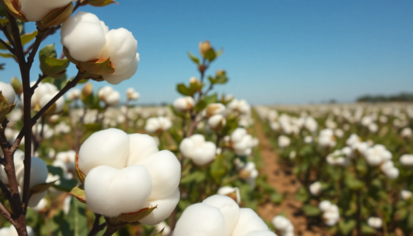 Katoenplanten met rijpe, pluizige bollen op een zonnige dag in het veld.