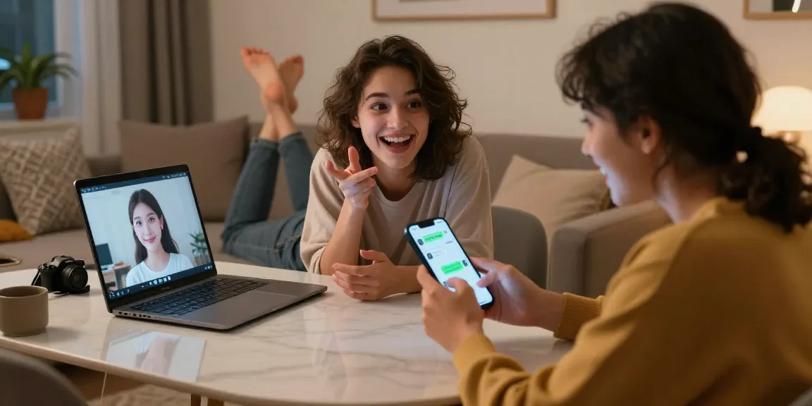 Couple engaging in flirty texting interaction using sexting AI, showcasing playful mobile app chat experience.