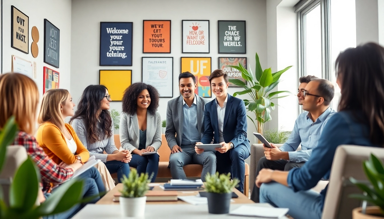 Empowered clients receiving career coaching guidance in a modern office setting.