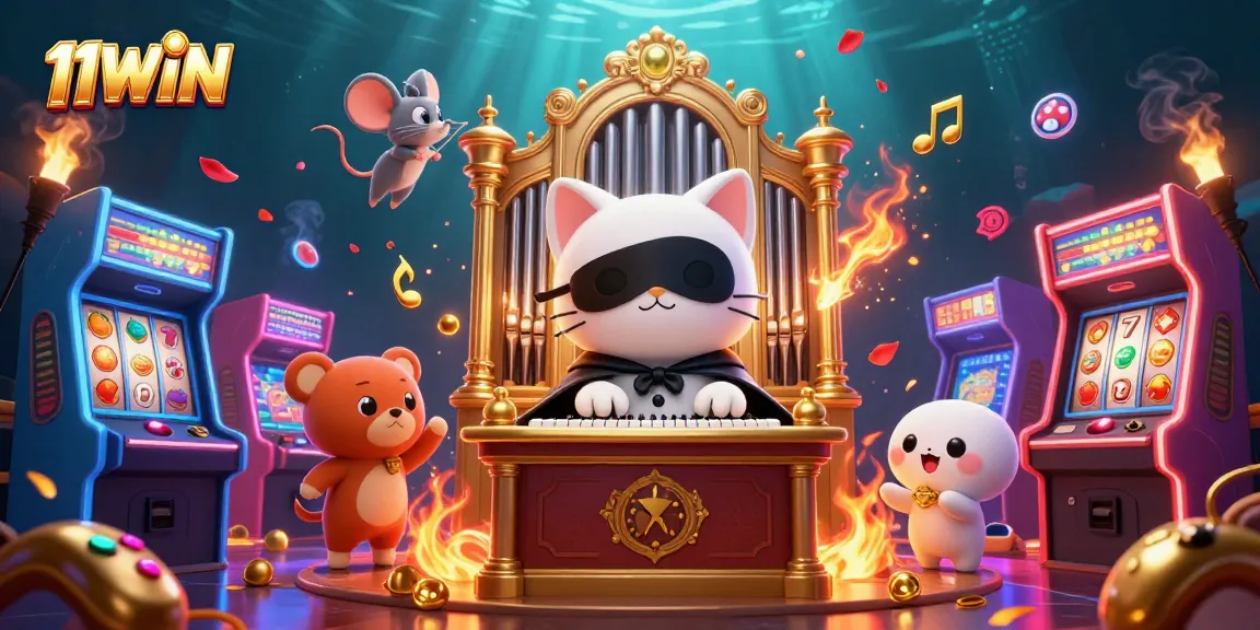 Experience the excitement of 11WIN through a vibrant 3D casino scene filled with animated characters and games.