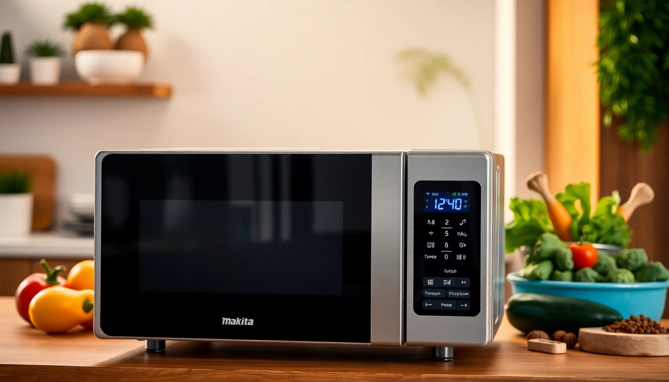 Cook delicious meals quickly with the Makita microwave showcasing modern technology.