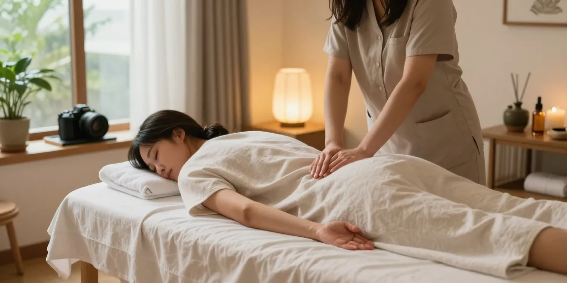Relaxing 동탄출장안마 massage in serene home environment with ambient lighting.